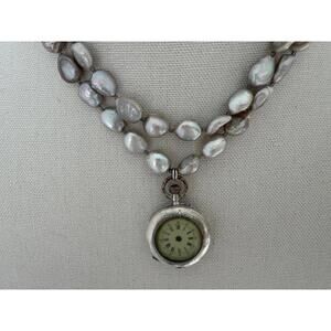 Vintage Sterling Silver Pocket Watch. Silver Locket Gray Pearls.